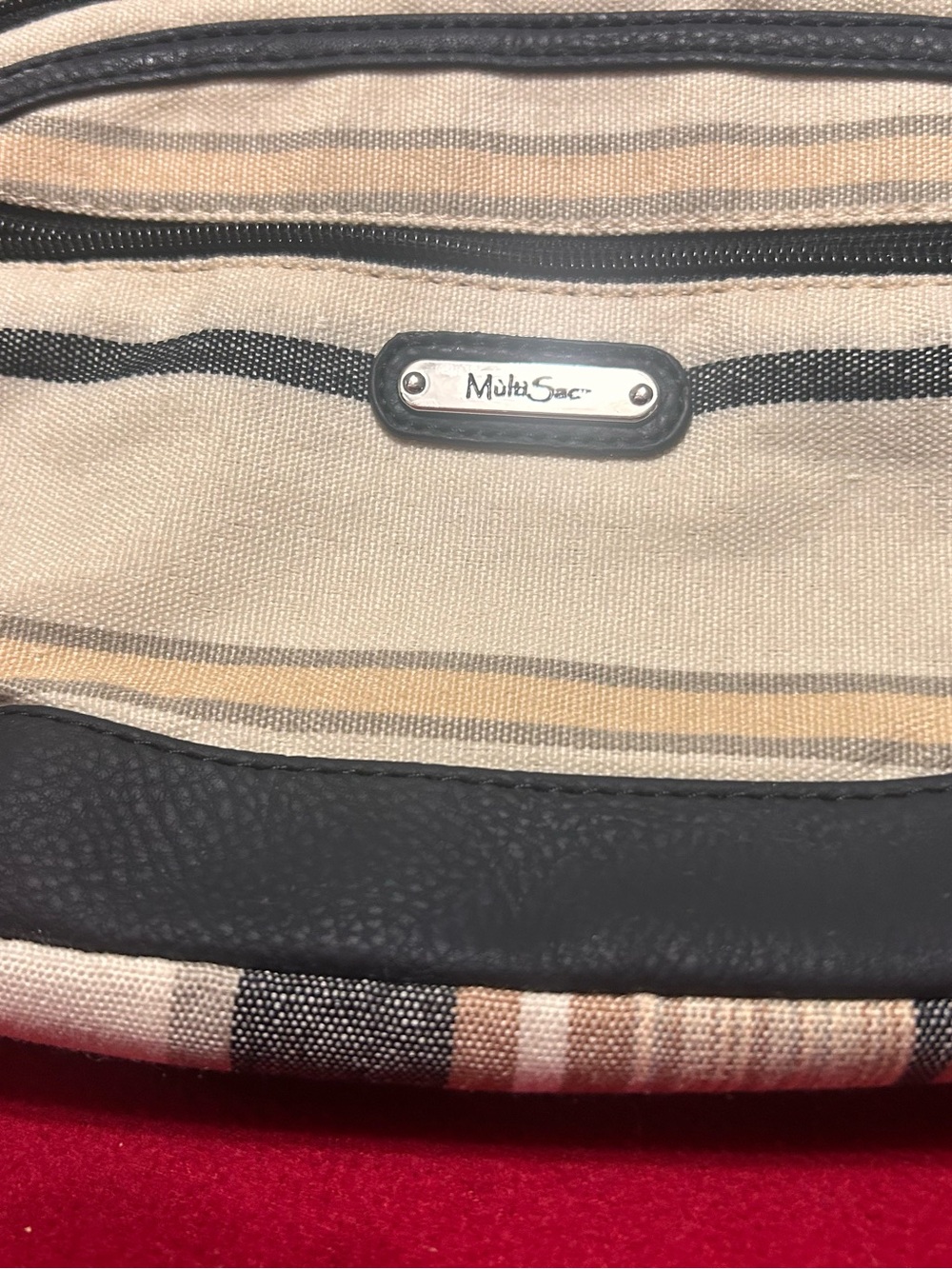 MultiSac Striped Canvas Handbag with Black Trim-clean great shape!